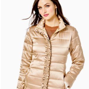 Lilly Pulitzer Jacket Doria Puffer Zip Coat Gold Metallic adorbable